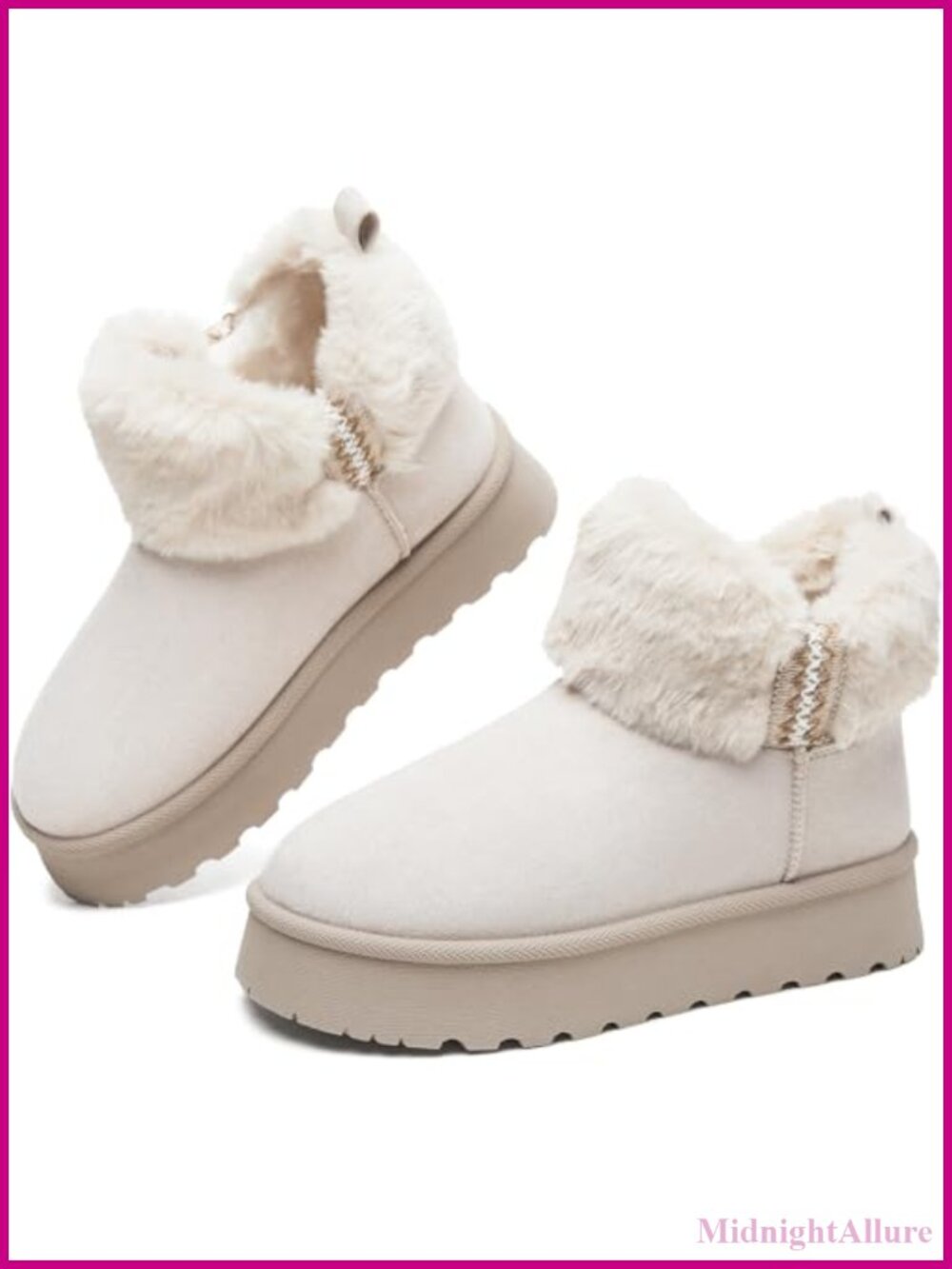 Women's Mini Ankle Snow Boots Fuzzy Faux Fur Lined Platform Suede Winter Booties